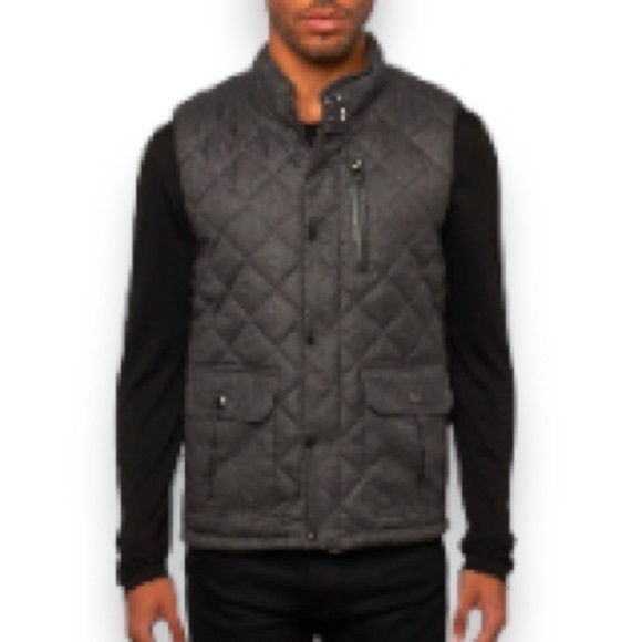 American Stitch Charcoal Gray Diamond Quilted Button Zip Front Vest Men’s Medium - Picture 2 of 7